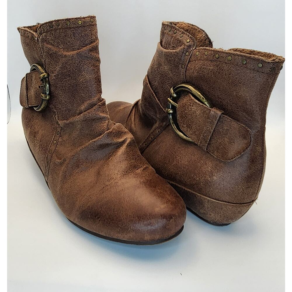 Bear Traps Ankle‎ Boots Brown Buckle Size 8m Zip Comfort Booties Women’s